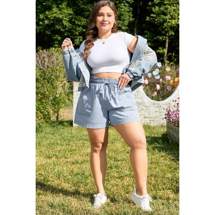 Beau Blue Pocketed Drawstring High Waist Plus Size Denim Shorts
