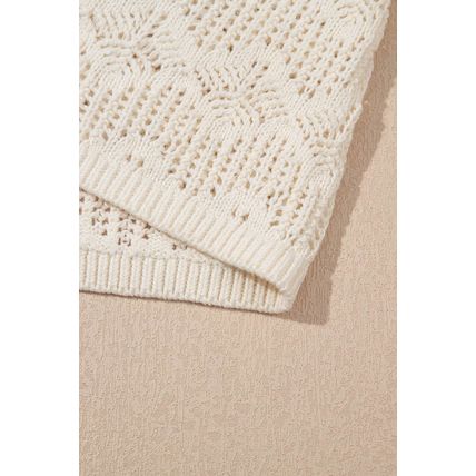 Beige Embroidered Patchwork Hollow Out Knitted Ruffle Sweater Vest