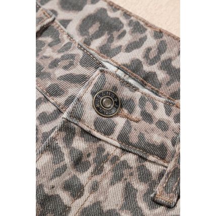 Brown Leopard Frayed Edge Wide Leg High Waist Jeans