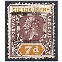 Sierra Leone 1924 SG140 7d Purple & Orange Mounted Mint Poor Corner..