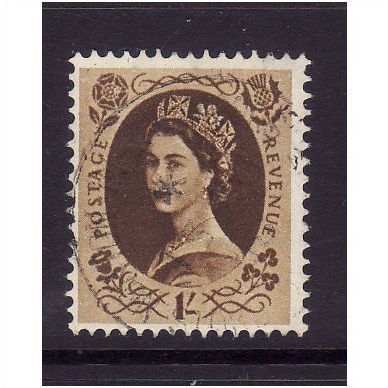 GREAT BRITAIN 1955 SG554 QEII ED CROWNS 1s BISTRE BROWN FINE USED #7