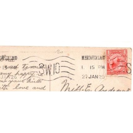 Birthday Remembrance Flowers Postcard with KRAG "SW10" Postmark of London 1920