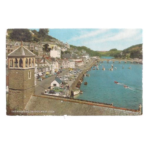 THE RIVER AND BRIDGE, WEST LOOE unused vintage postcard =