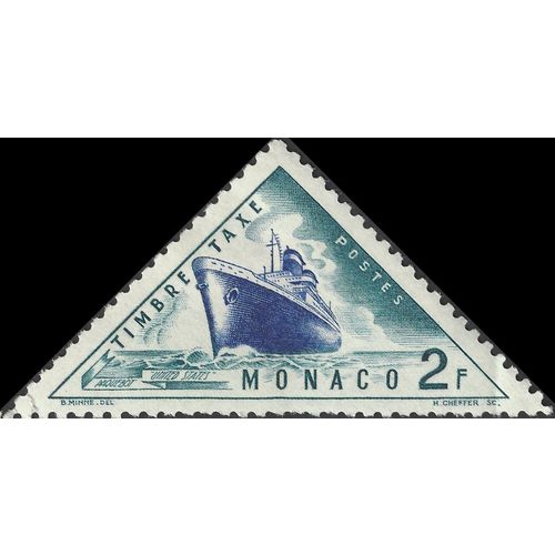 MONACO, Steamship United States, postage due, blue 1953, 2F