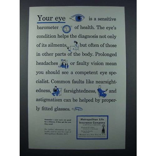 1946 Metropolitan Life Insurance Ad - Your Eye