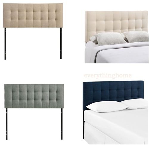 King Fabric Headboard Button Tufted Upholstered Beige, Gray, White, Navy Blue
