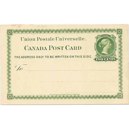 Canada ! #P4c Postal Card MINT Thin Paper Variety Plate #2