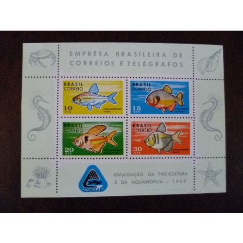 Brazil 1969 Fish Preservation miniature sheet stamps SGMS1262 Tetra Piranha