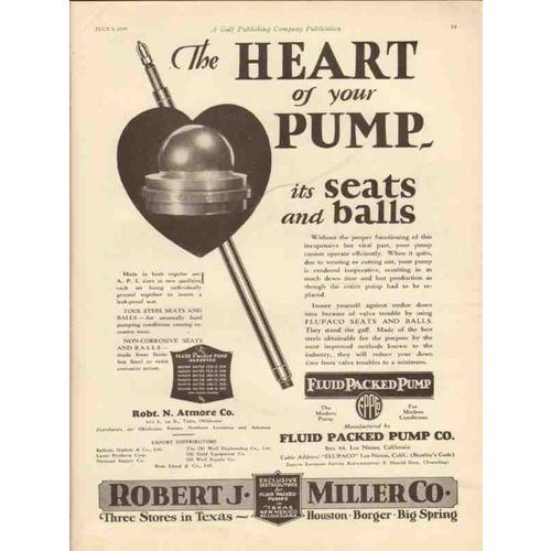 ROBERT J MILLER COMPANY 1930 Heart Fluid Packed Pump oil vintage ad