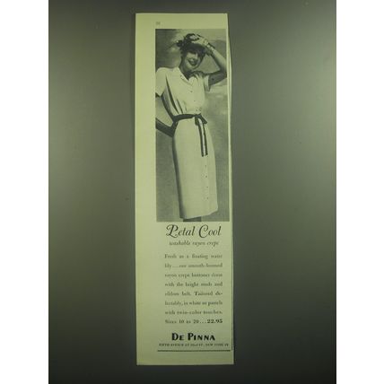 1945 De Pinna Dress Ad - Petal cool washable rayon crepe