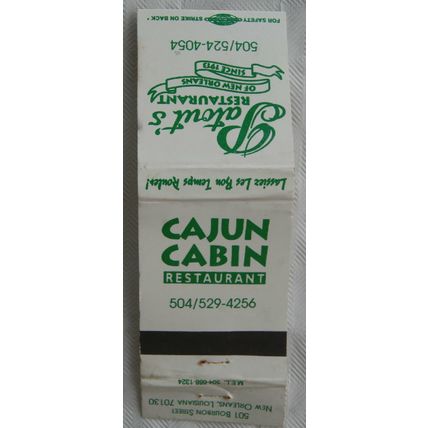 Matchbook Cajun Cabin - Potout's Restaurant, New Orleans