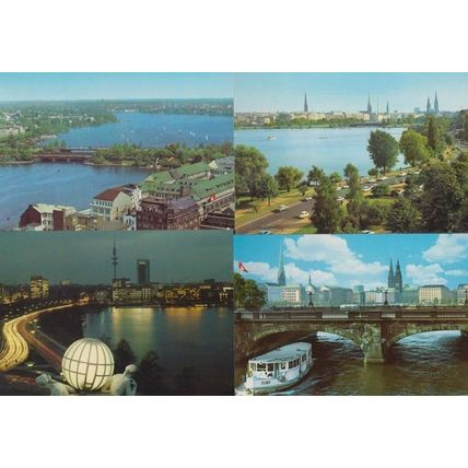 Hamburg Alster Outer Lake & City River 4x German Postcard s