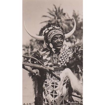Durban South Africa Ricksha Boy Vintage Fashion Headwear Hat Real Photo Postcard