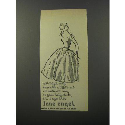 1953 Jane Engel Dress Advertisement - Silk taffeta waltz dress