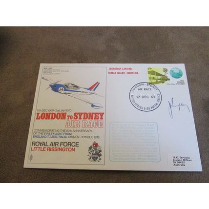 Signed 1969 GB postal Cover - London to Sydney Air Race - RAF Little Rissington