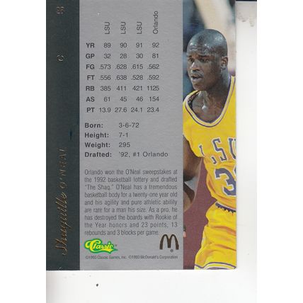 SHAQUILLE O'NEAL 1993 ROOKIE AUTOGRAPHED LSU TO HEAT & LAKERS HOF WORLD CHAMPION