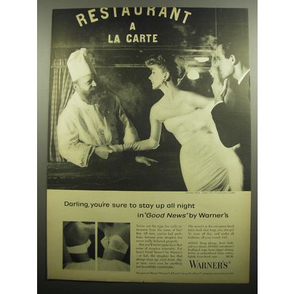 1957 Warner's Good News Bra Ad - Darling, you're sure to stay up all night