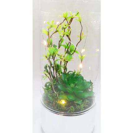 Terrarium with Faux Plants Tube LED Lights Glass LED 20 CM Gift Home Decor