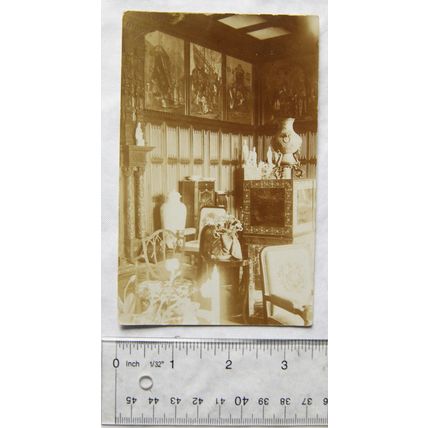 vintage postcard Antiques in Decorated Room