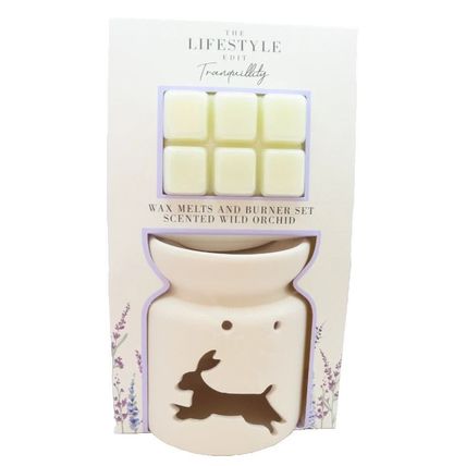 Rabbit Ceramic Oil Burner 12 CM with Wild Orchid Scented Wax Melts Boxed Gift