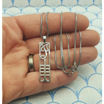Vintage 925 Sterling Silver Charles Rennie Mackintosh Large Pendant Necklace