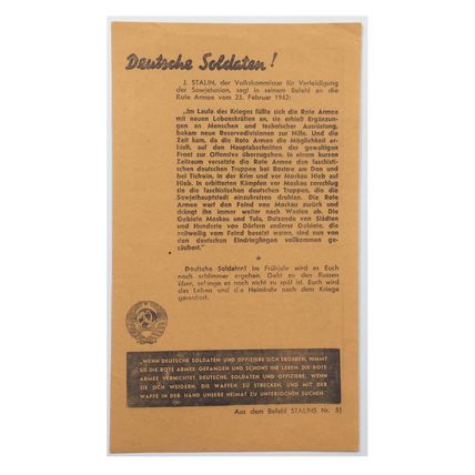 Original WW2 Russian/Soviet Air Drop Propaganda Leaflet. - Code 1026. - 1942.