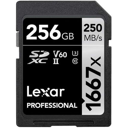 Lexar 256GB Professional 1667X SD Card, UHS-II, C10, U3, V60, Full HD, 4K, up to