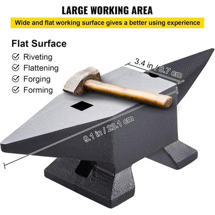 VEVOR Cast Steel Anvil, 22 Lbs(10Kg) Single Horn Anvil with Large Countertop and