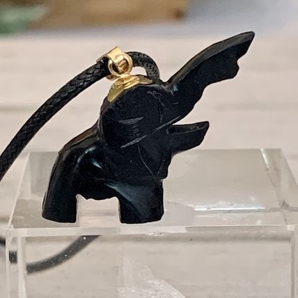 Black Nephrite Jade Elephant Pendant Necklace Adjustable Black Cord Chain 20"
