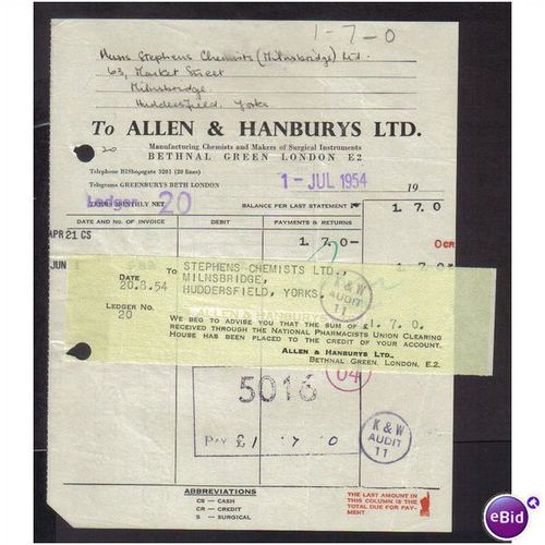 ALLEN & HANBURYS LTD ,BETHNAL GREEN,LONDON,E2, 1JUL54