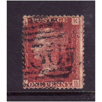 GREAT BRITAIN 1858-79 QV SG44 1d RED BROWN PLATE 124 LETTERED KB USED