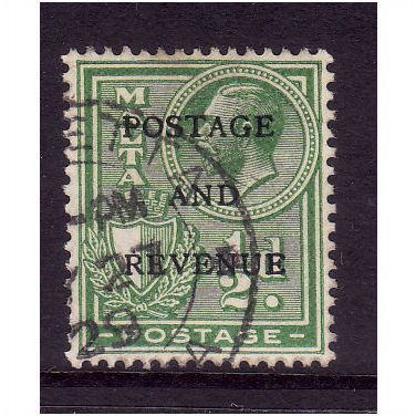 MALTA 1928 SG 175 1/2d YELLOW GREEN FINE USED #1