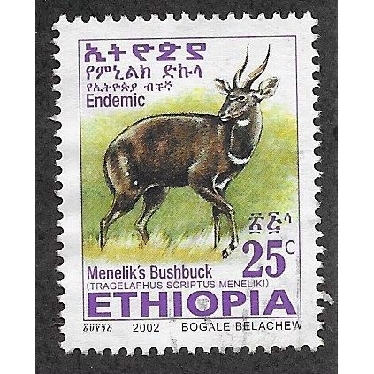 ETH 2002 25c 'MENELIKS BUSHBUCK' (SMALL) FINE USED (EBID70-260)