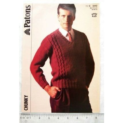 1987 Patons 3242 V-neck sweater, chunky