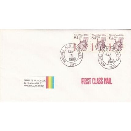United States 1988 Wheelchair 1920,s Transportation FDC Honolulu cancel typed