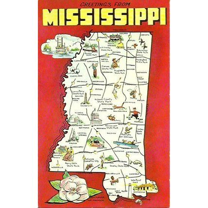 United States MISSISSIPPI Map Postcard (Dexter 24888-B)