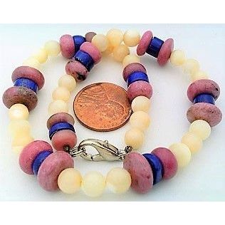 Mother Of Pearl Lapis Rhodonite Beaded Gemstone Anklet Bracelet