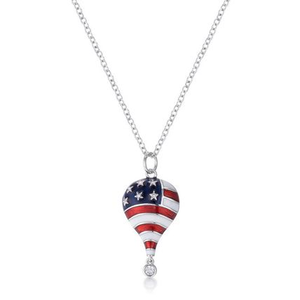 1 Ct Patriotic Hot Air Balloon Rhodium Necklace with CZ