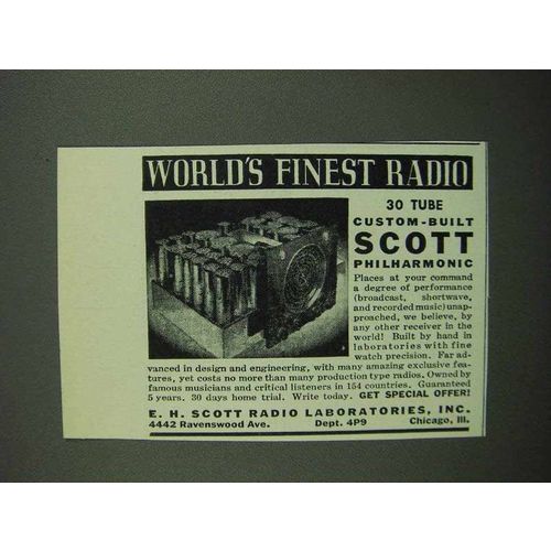 1939 E.H. Scott Philharmonic Radio Ad - World's Finest
