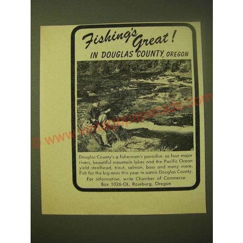 1966 Douglas County, Oregon Chamber of Commerce Ad - Fishing's great!