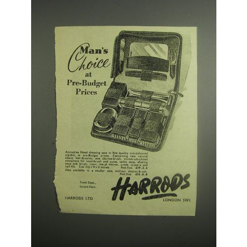 1948 Harrods Dressing Case Ad - Man's choice at pre-budget prices