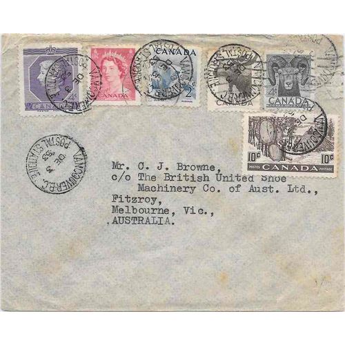 Canada Wildlife ISSUE AIR MAIL 1953, Vancouver BC to Australia