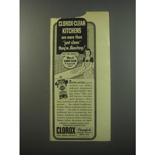 1944 Clorox Bleach Ad - Clorox-Clean Kitchens
