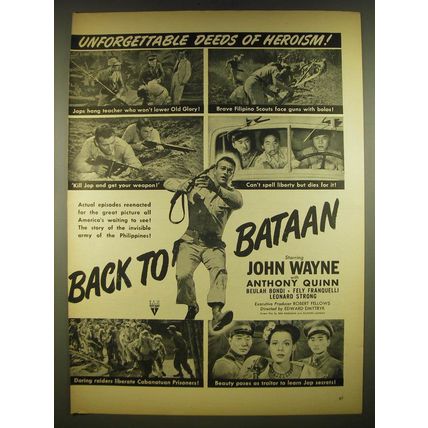 1945 Back to Bataan Movie Ad - John Wayne - Unforgettable deeds of heroism