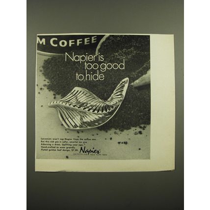 1968 Napier Fluted Golden Leaf Design Pin Ad - Napier is too good to hide