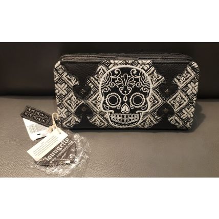 DISNEY LOUNGEFLY SUGAR SKULL WALLET COIN PURSE~NEW~OLD STOCK~LEATHER & TWEED