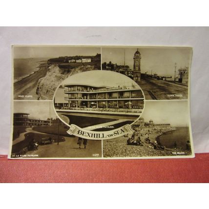 multiview, BEXHILL-ON-SEA, SUSSEX. used vintage postcard RP 1953 postmark =
