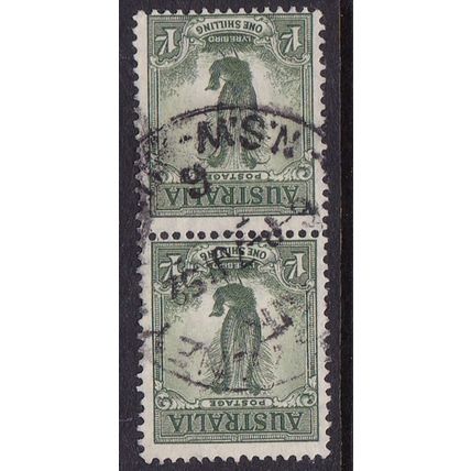 AUSTRALIA 1937-9 1/- LYRE BIRD PERF 15 X 14 PAIR USED SG192 X 2