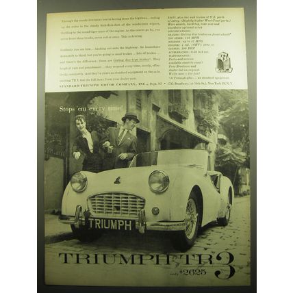 1957 Triumph TR-3 Car Ad - Stops 'em every time