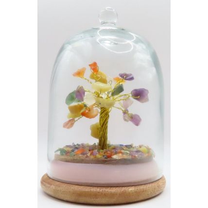 Wish Gem Tree Ornament Under a Glass Dome Wooden Base 11 CM Gift Christmas